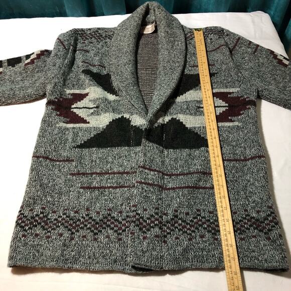 VTG Clipper Mist Aztec knit open front cardigan sweater womens M made in USA - Picture 4 of 8